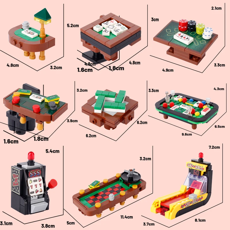 MOC City Games Series Building Blocks Street View House Furniture Mahjong Poker Ski Ball Game Console Bricks Friends Toys Gifts