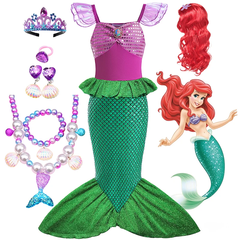 

Disney Little Mermaid Ariel Princess Dress For Girls Short Sleeve Tulle Cosplay Costume Children Carnival Birthday Party Clothes