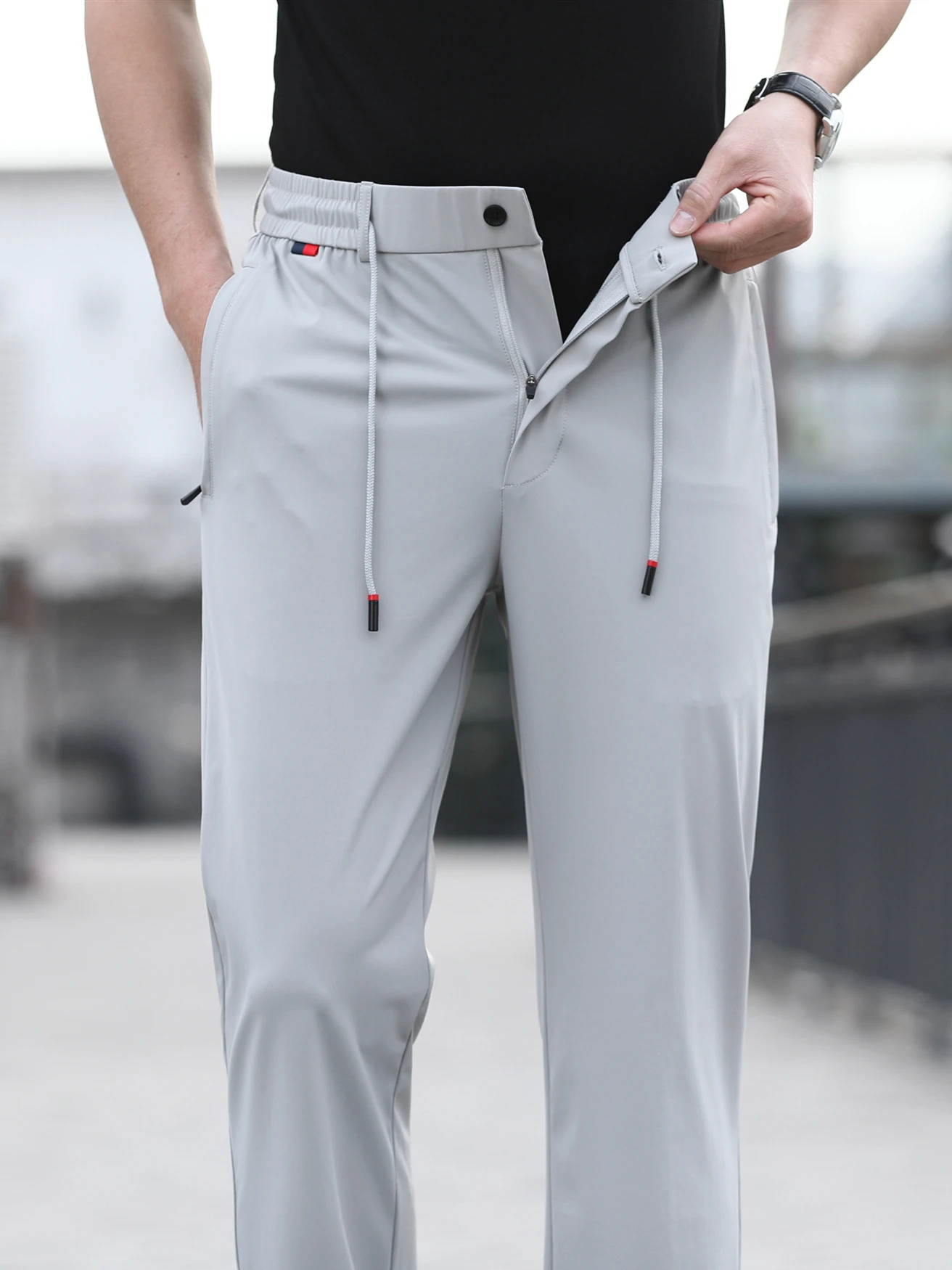 

Qui Dry Ice Silk Men's Sport Pants Summer Thin Loose Large Size Straight Casual Long Trousers for Middle-Aged And ly