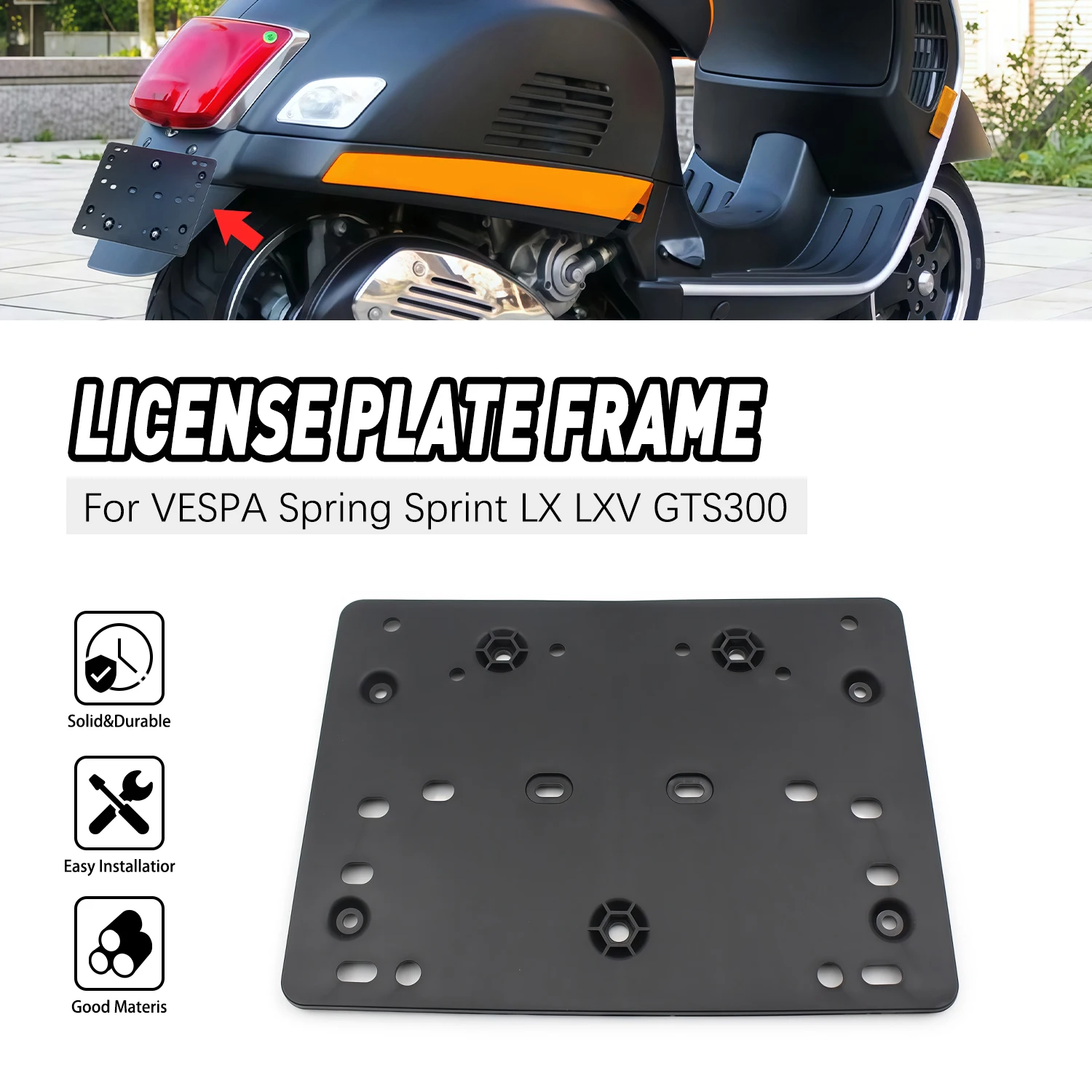 

License Plate Frames Registration Number Support Bracket For VESPA Spring Sprint LX LXV GTS300