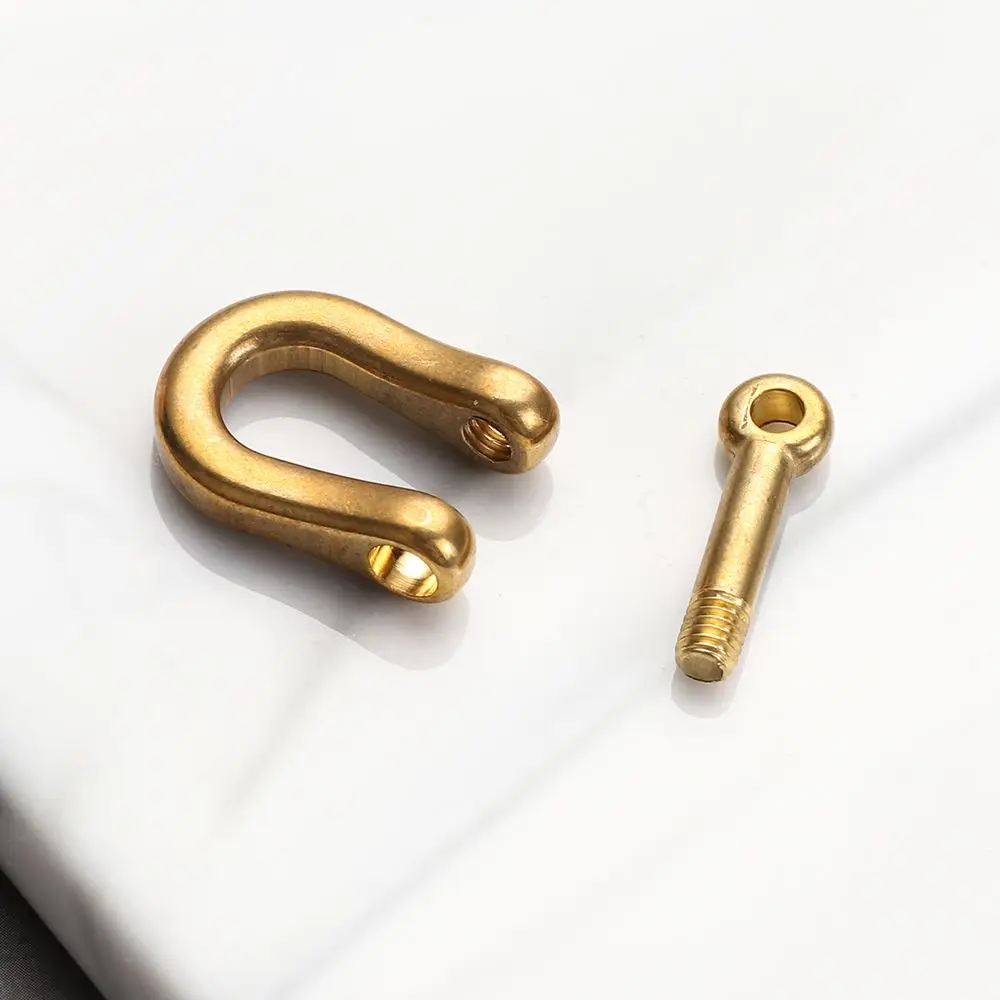 4 Sizes Shackle Fob Screw Joint Connector Solid Brass Carabiner Key Ring D Bow Staples Keychain Hook