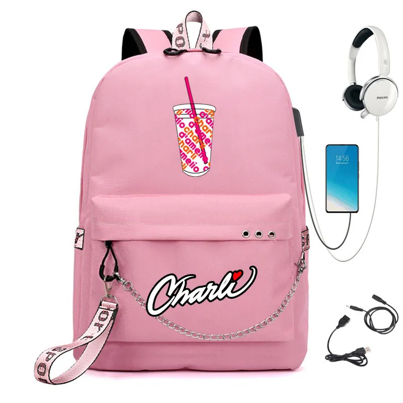 

Trendy Youthful School Bags Unisex Charli D'amelio Travel Bags Usb Rechargeable Oxford Waterproof Notebook Shoulder Backpacks