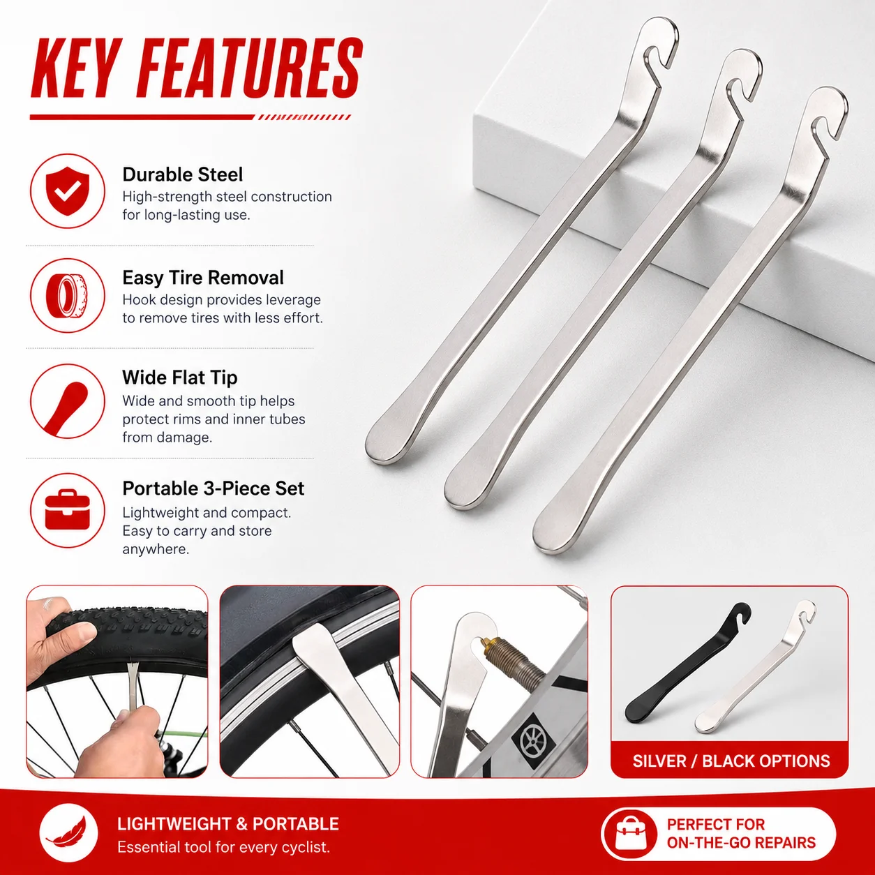 PINMOAP 1/3P Bicycle Tire Lever Tool Durable Bike Tire Removal Pry Spoon For Mountain Road Bike Tube Change Repair Accessories