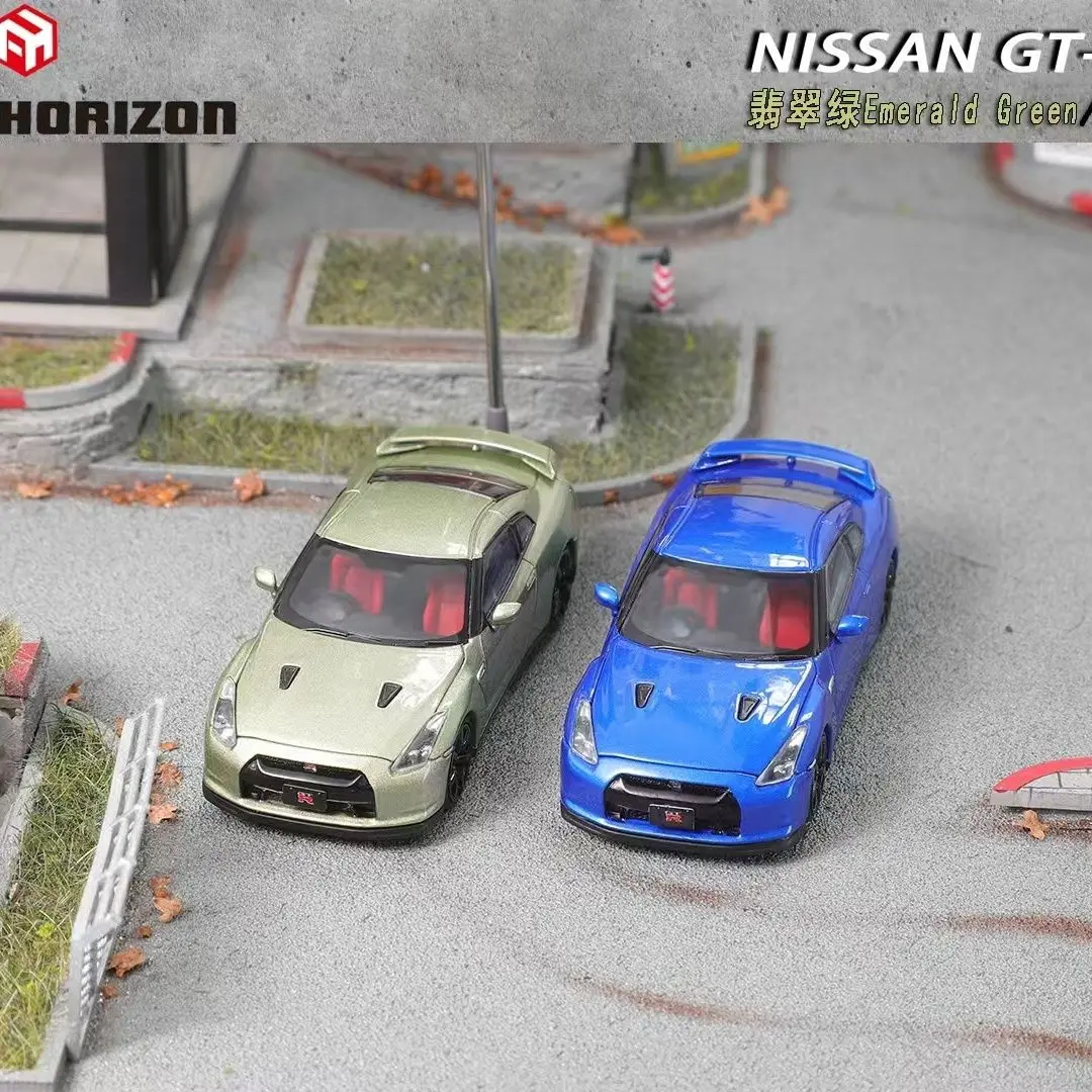 Spot FH 1:64 GT-R R35 tampa aberta, motor verde esmeralda, modelo de carro em liga