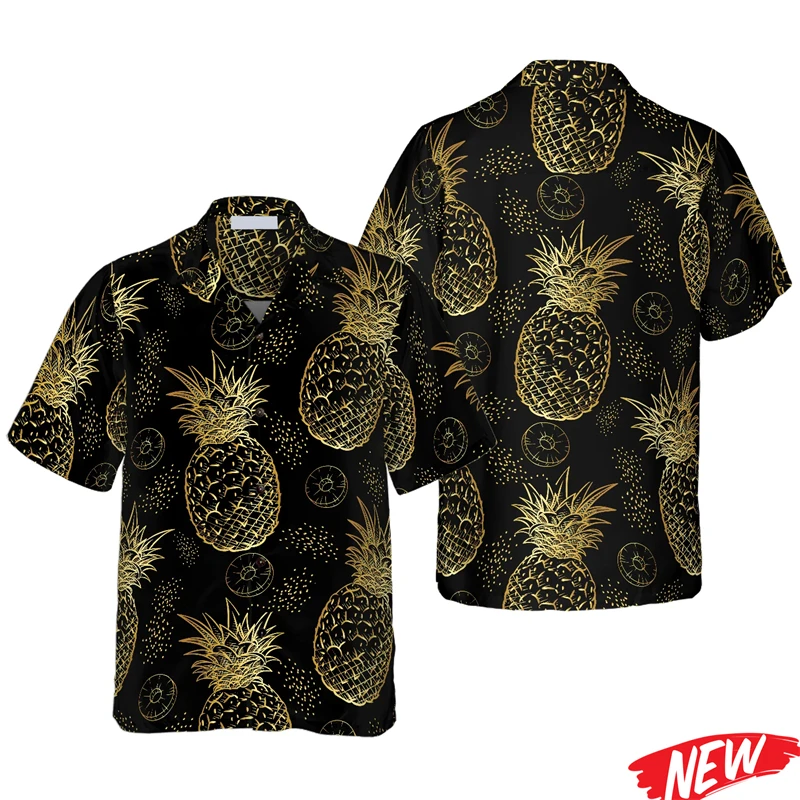 

Pineapple Graphic Hawaiian Shirt For Men 3d Printing Fruit Shirts Summer Beach Lapel Short Sleeve Outdoor Quick Dry Aloha Shirt