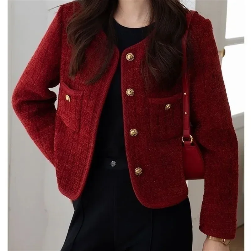 

2025New Heavy Industry Small Fragrance Coat Women Spring Autumn French Jacket Temperament Joker Outwear Ladies Tweed Outcoat Top