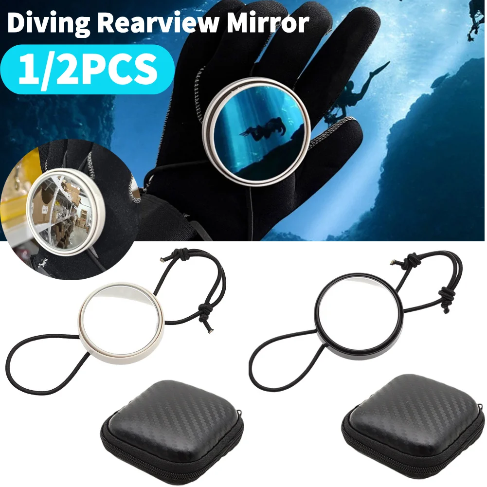 1/2Pcs Scuba Diving Rearview Mirror Adjustable Marine Rearview Mirror W/ Lanyard Underwater Observe Device for Scuba Snorkeling