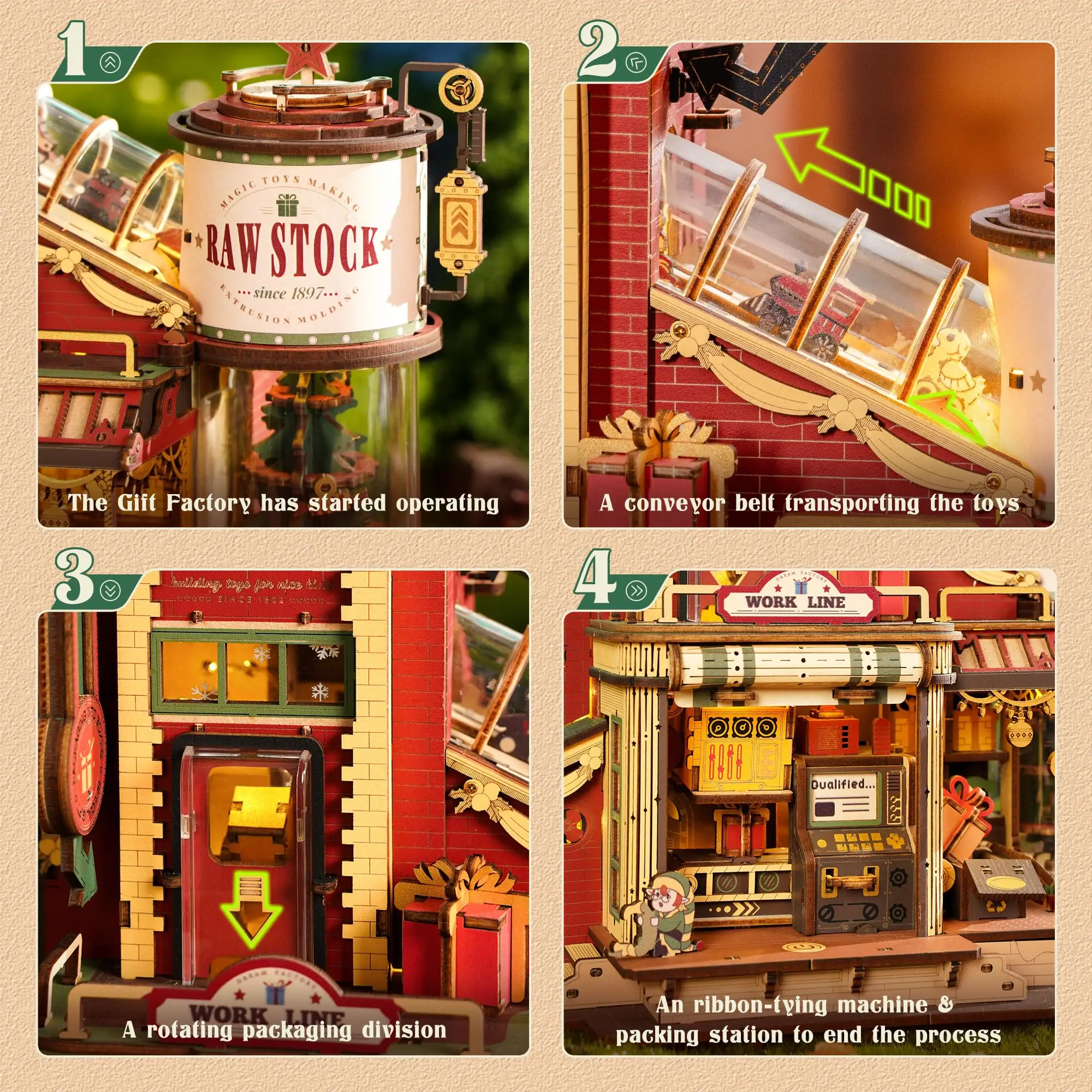 Robotime rookr sonho presente fábrica 3d quebra-cabeça de madeira presentes de natal brinquedo com luz e música para crianças kits de blocos de construção