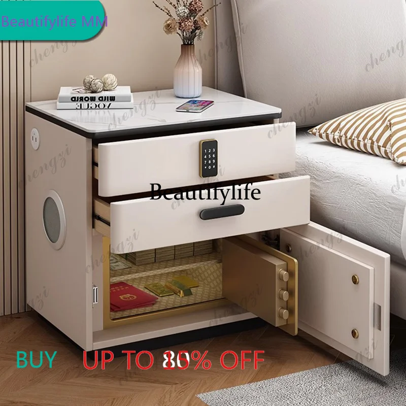 F182  Safe Luxury Bedside Table With Lock Secret Compartment Glamour Metal Nightstands Designer Multifunctional