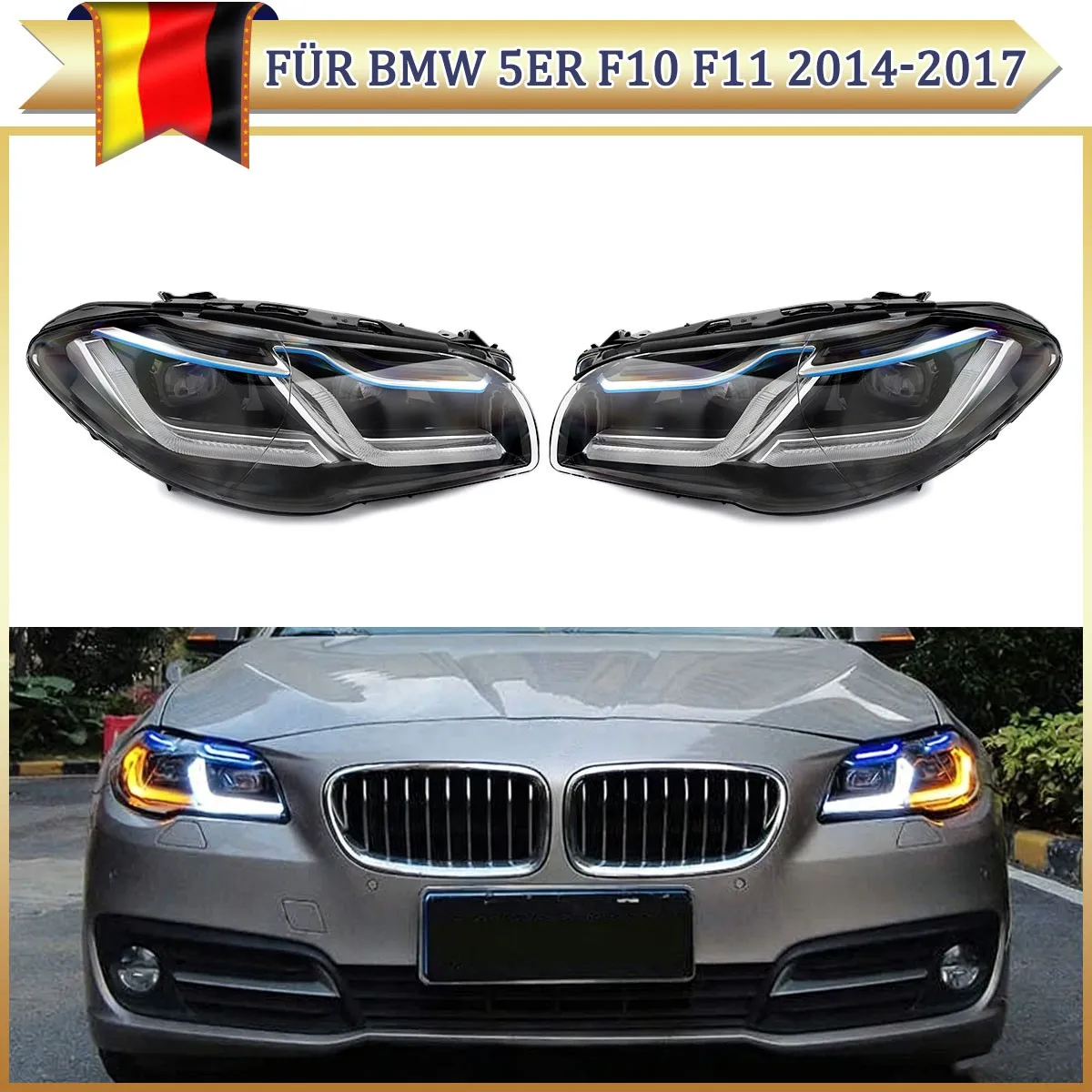 

LED Headlight LHD Front Headlight For BMW F10 F11 5 series 518d 520i 535i 550i 2014 2015 2016 2017 HID Modified G30 Style lights