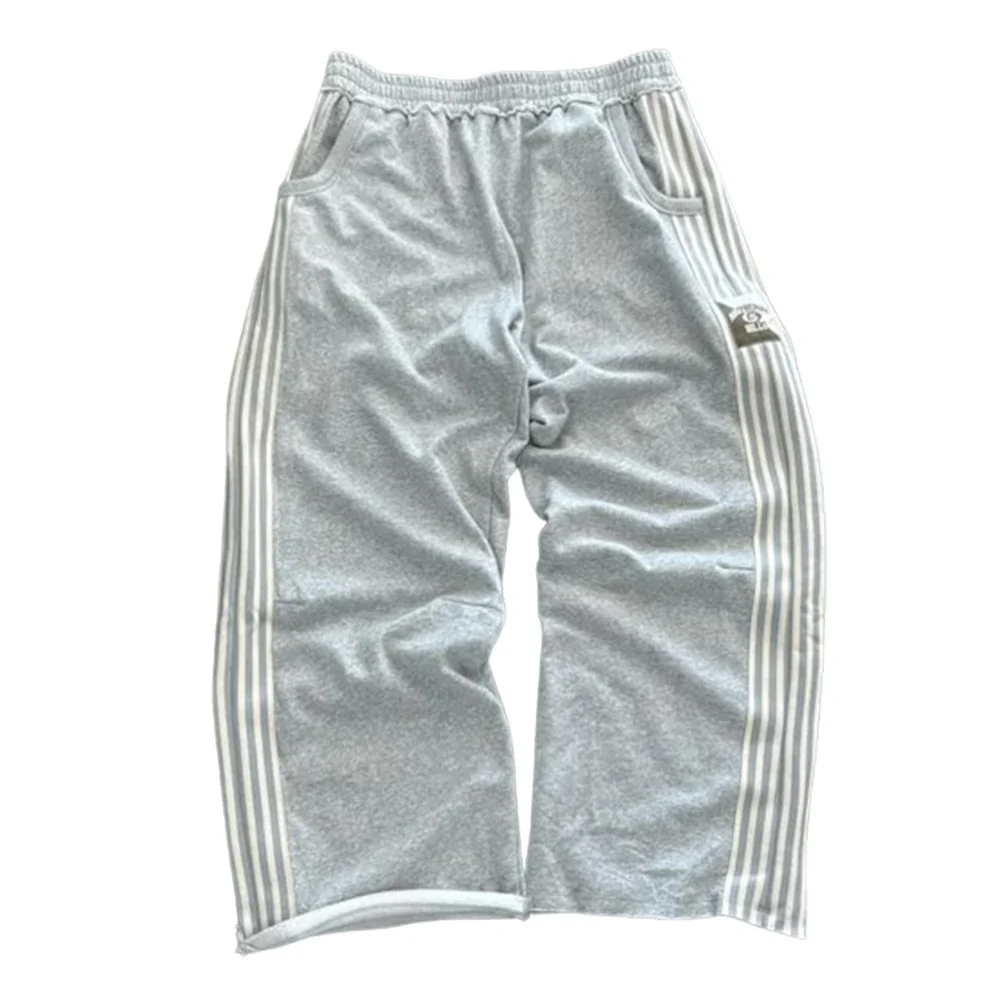 Retro Striped Sweatpants Elastic Waist Elastic Casual Pants Y2K Pants Harajuku Hip Hop Loose Pants Jogging Street Wear COTTON