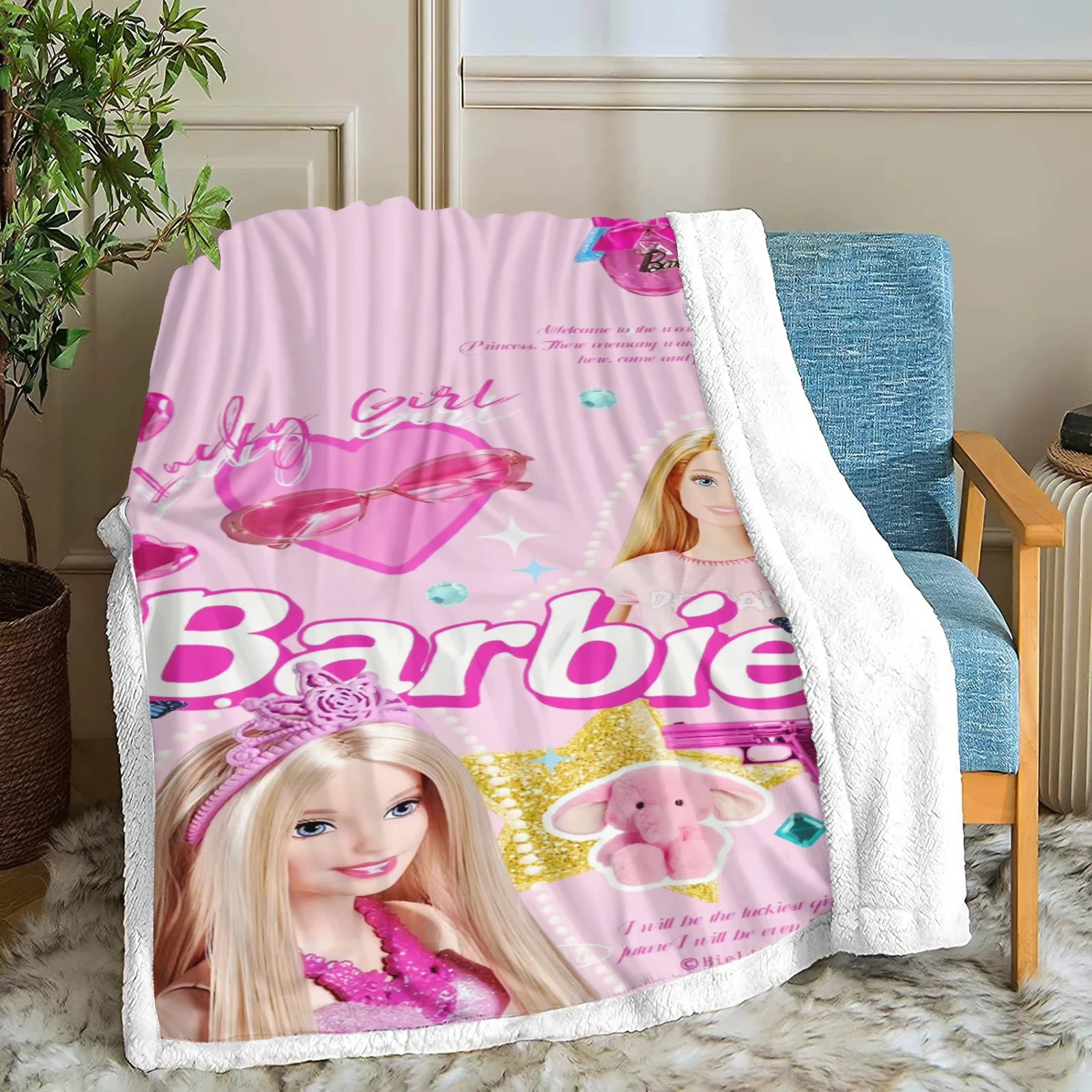 

Barbie Disney Baby Custom Blankets Throws Furry Modern Home Picnic Coral Fabric Children Pink Printing Room Decor Princess