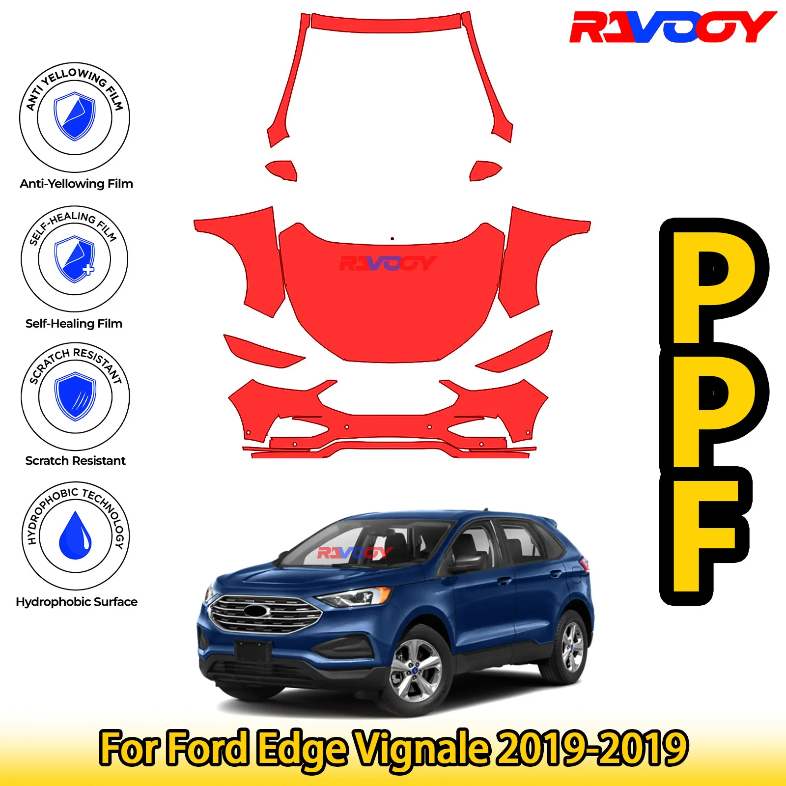 

Для Ford Edge Vignale 2019-2019 глянцевая матовая черная предварительно вырезанная передняя защитная пленка PPF комплект