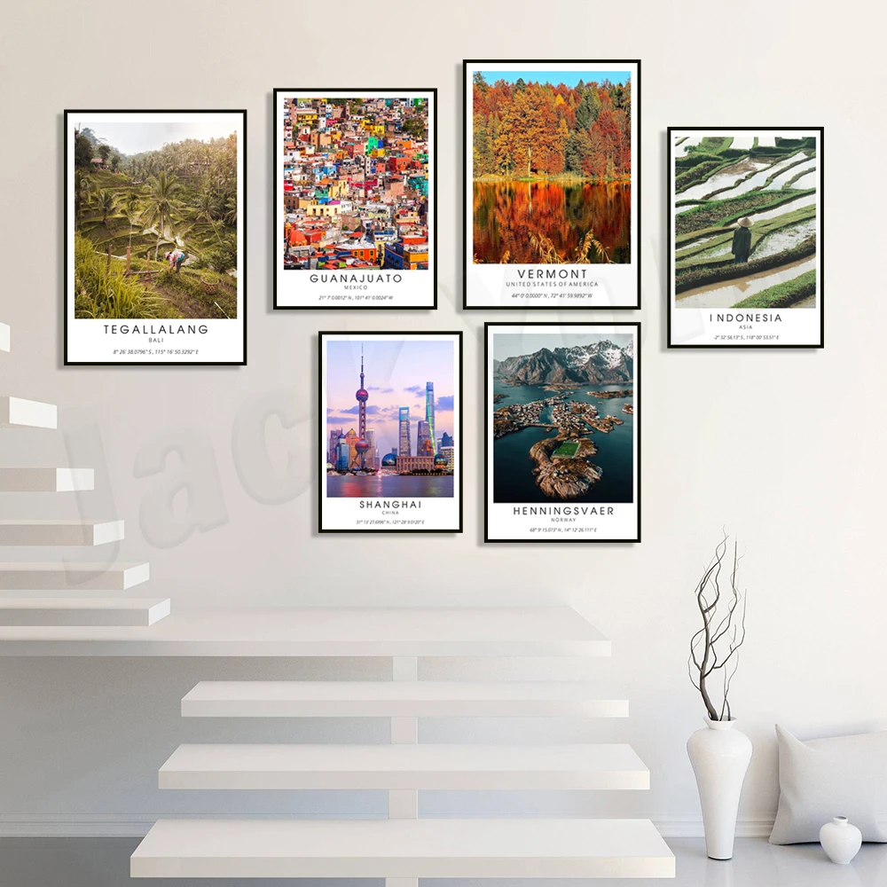 

New Jersey, Minneapolis, France, Vermont, Toronto, Hawaii, Norway, Shanghai China, Bali Tegalalang Rice Terraces travel posters