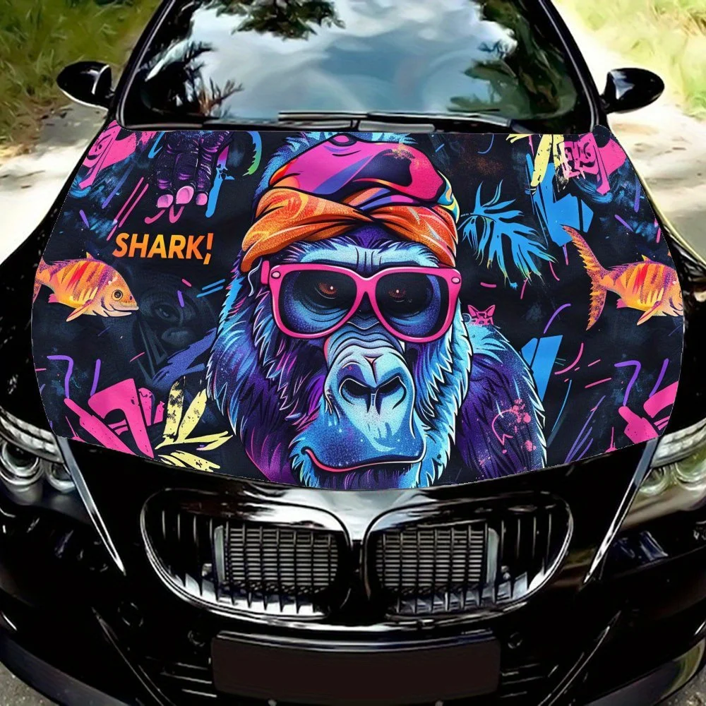 

Cyberpunk Chimpanzee Street Graffiti Car Hood Vinyl Wraps Sticker, Car Engine Decal, Waterproof Self-adhesive Car Packaging Cove