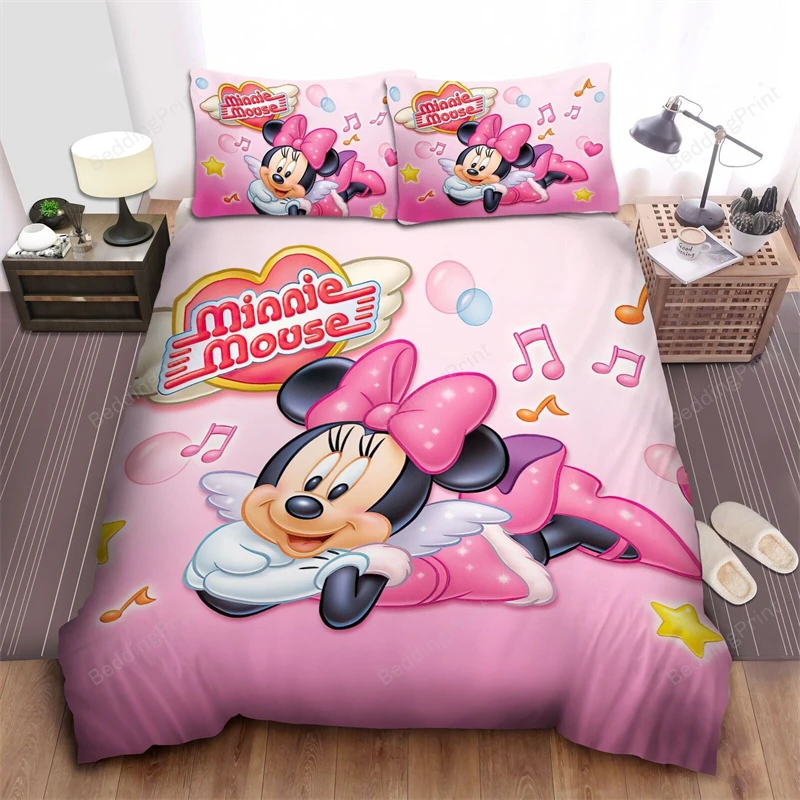 2/3pcs Duvet Cover Minnie Mouse Bow Pink Cute Teen Children Adult Room Cartoon Bedroom Decoration Bedding Set Single Double King