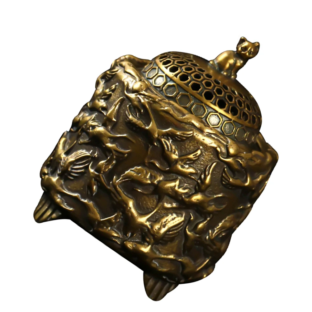 

Brass Incense Burner Decorative Censer Crafts Unique Hand Carved Cranes Pattern Home Decoration Lightweight Portable