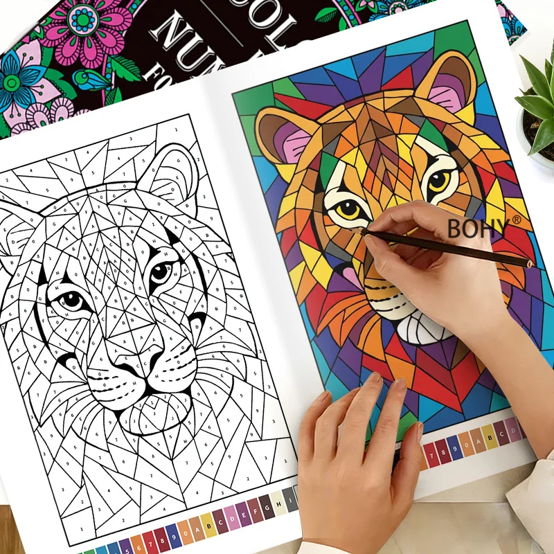 A Coloring Book for Adult Digital Zoning, Themes Such As Tigers, Parrots, Jungle Birds, Coral Fish, and Mandalas, 32 Pages