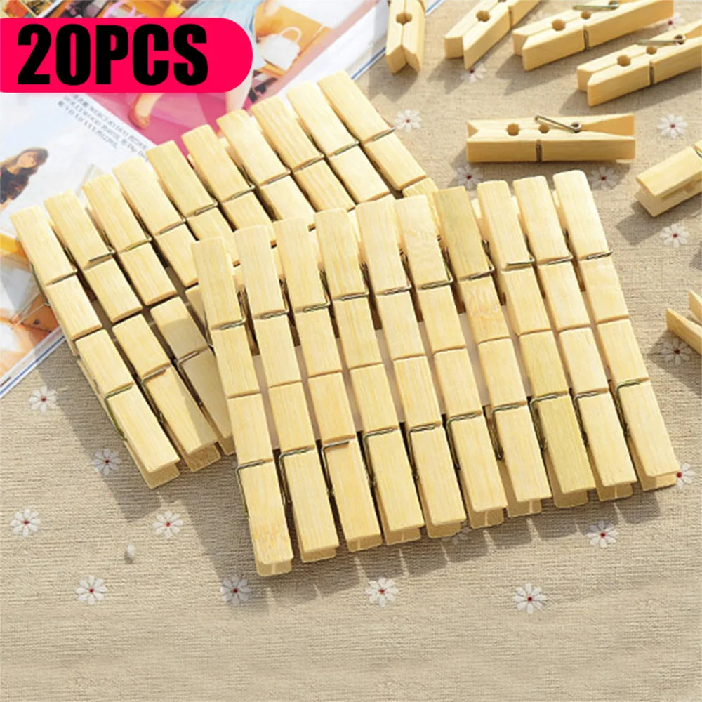 20pcs Rust-Proof Wooden Clothespins Set - Large, Natural Wood, Multipurpose Clips for Classroom Crafts, Photo Display, Home & Of