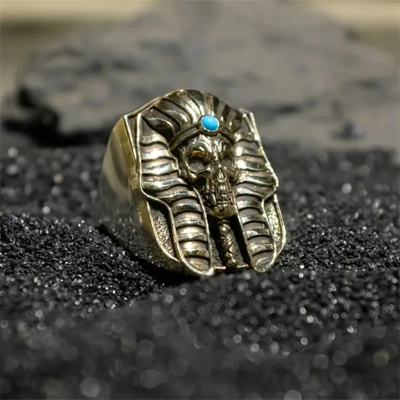 

Europe and America Imitation Turquoise Pharaoh's Skeleton Ring Domineering Men's Boyfriend Gift Jewelry Ring Accessories