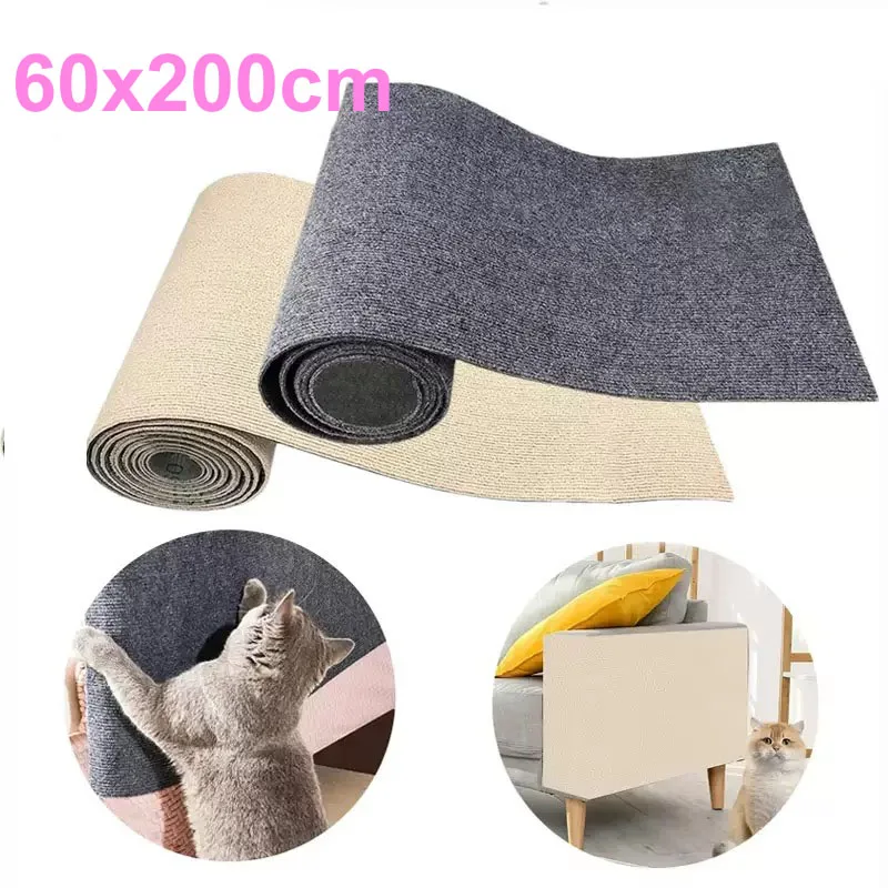 

60x200cm Cat Scratcher Sofa Protector Cats Scratcher Pad Board Protection Trimmable Self-adhesive Carpet DIY Cat Scratch Mat
