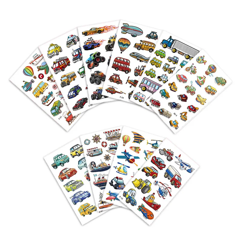 10 Pcs/Set Children Cute Cartoon Transport Tattoo Stickers for Kids Engineering Vehicle Cars Fake Temporary Tattoo Boys Gift