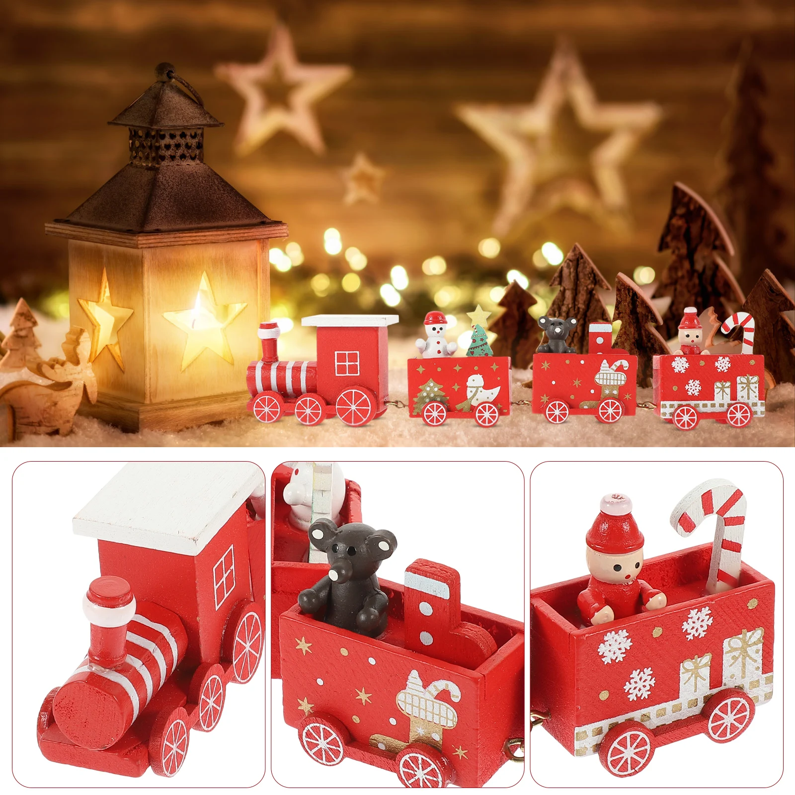 عيد الميلاد خشبية صغيرة رسمت الديكور خفيفة الوزن المحمولة ديكور لقضاء عطلة حزب سطح المكتب المنزل عيد الميلاد قطار زخرفة عيد الميلاد #3