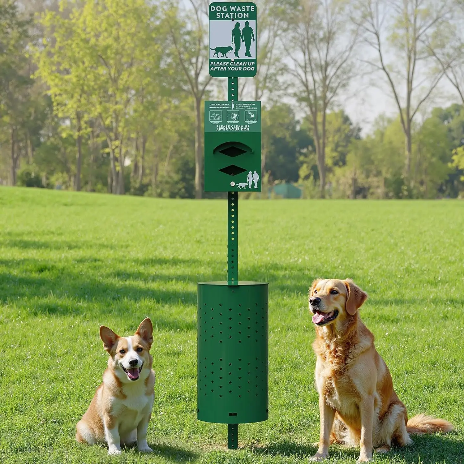 

Dog Waste Station - Durable Dog Poop Trash Can Outside with 10-Gallon Capacity, Poop Bag Dispenser, and Convenient Lid,, Custom