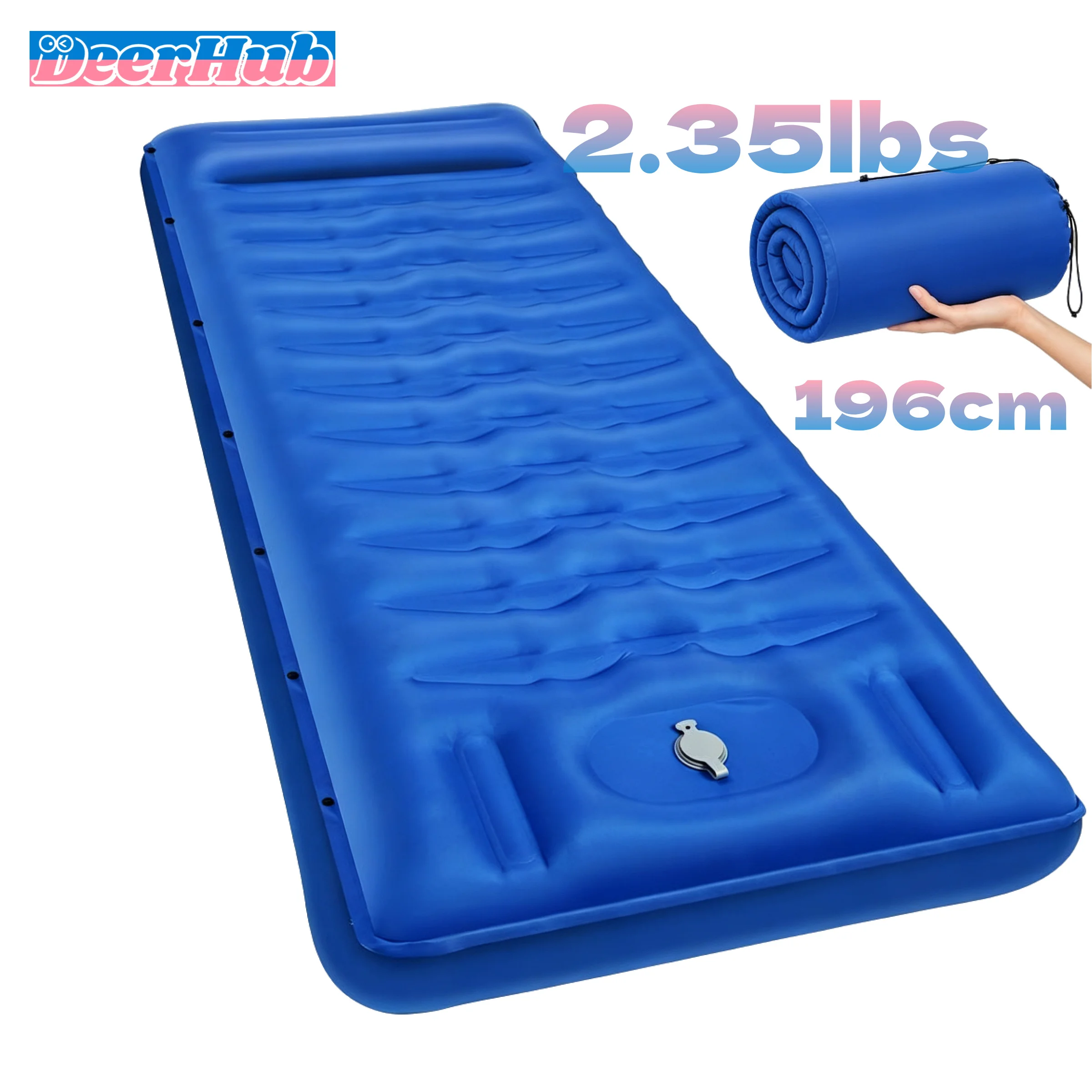 Foot Pump Self Inflating Sleeping Pad 12cm Thick Built in Pillow 3D Texture Camping Air Mattress 50D Nylon TPU Waterproof