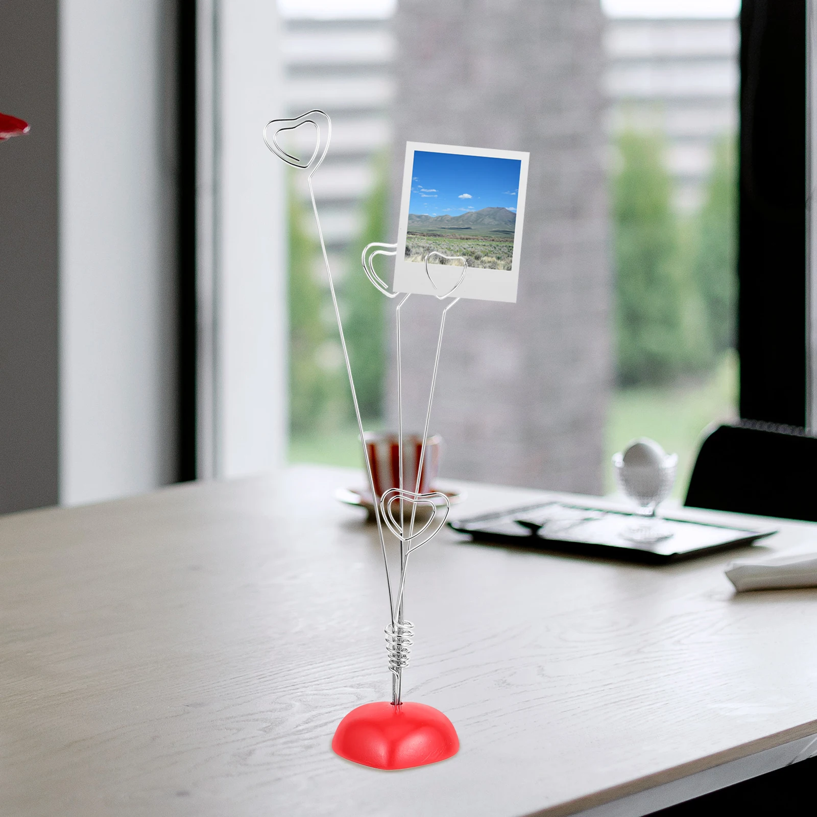 حامل صور مشبك شجرة على شكل قلب فضي أحمر مقاس 103 × 3 بوصة قاعدة 19 × 19 بوصة حامل صور لعرض المذكرات