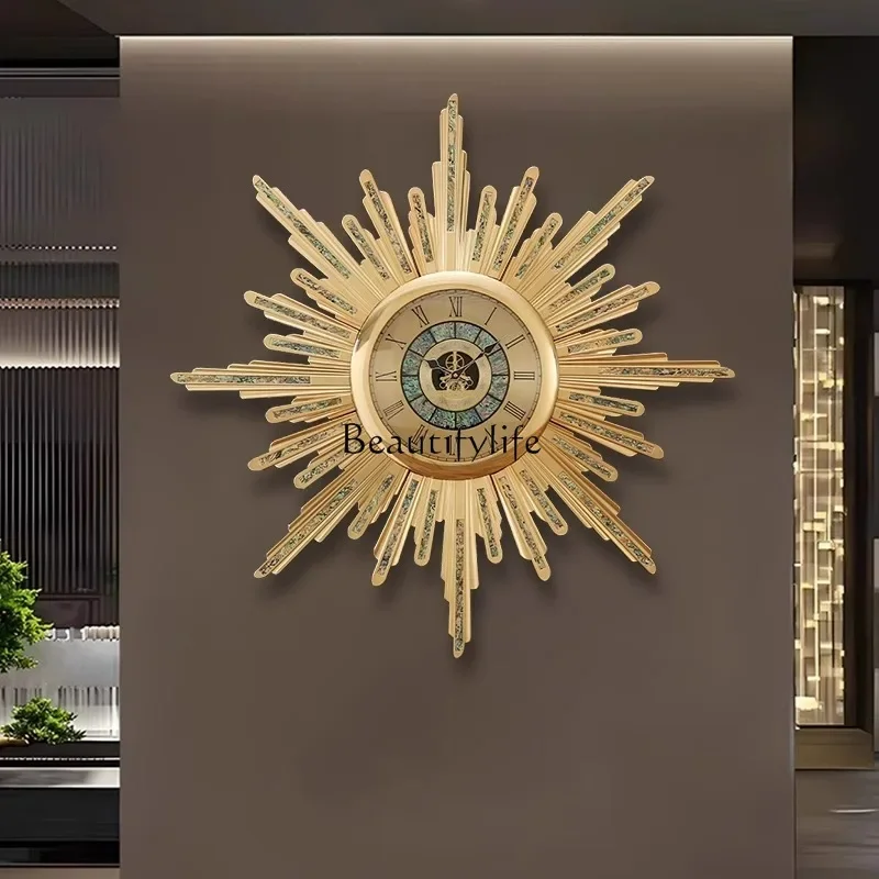 

ls 42High-end luxury large sun clock wall clock living room home light luxury high-end European style