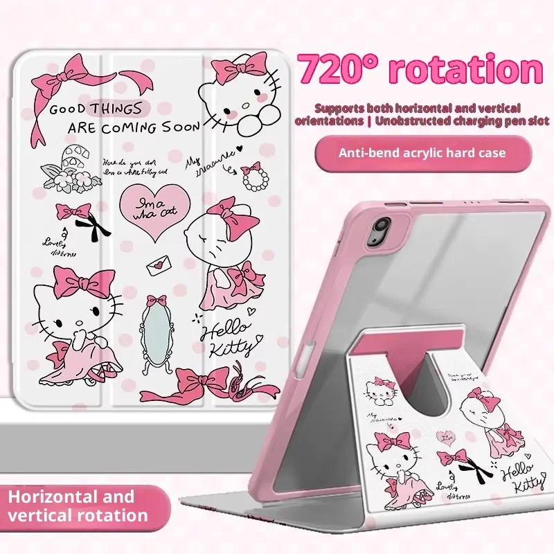 

Чехол Hello Kitty для iPad Funda ipad 9/10/11 A16 11 дюймов Mini 6 A17 8,3 дюйма Защитный чехол Air3 4 5 M2 M3 Pro 4 5 6 M4 Чехол для планшета