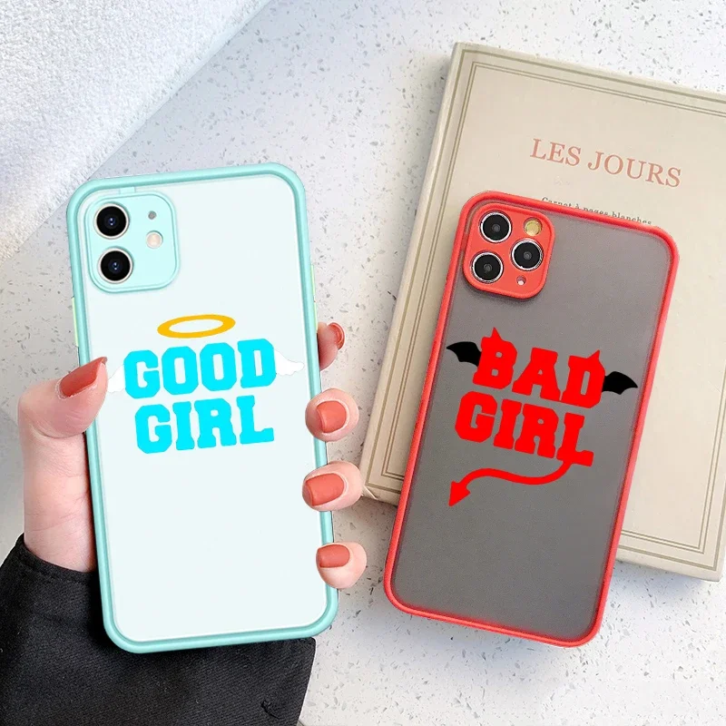 Cute Angel Demon Bad Girl Couple Phone Case for iPhone 12 13 14 15 Pro Max Mini 11 X XS XR SE20 7 8 Plus Hard Matte Cover Fundas