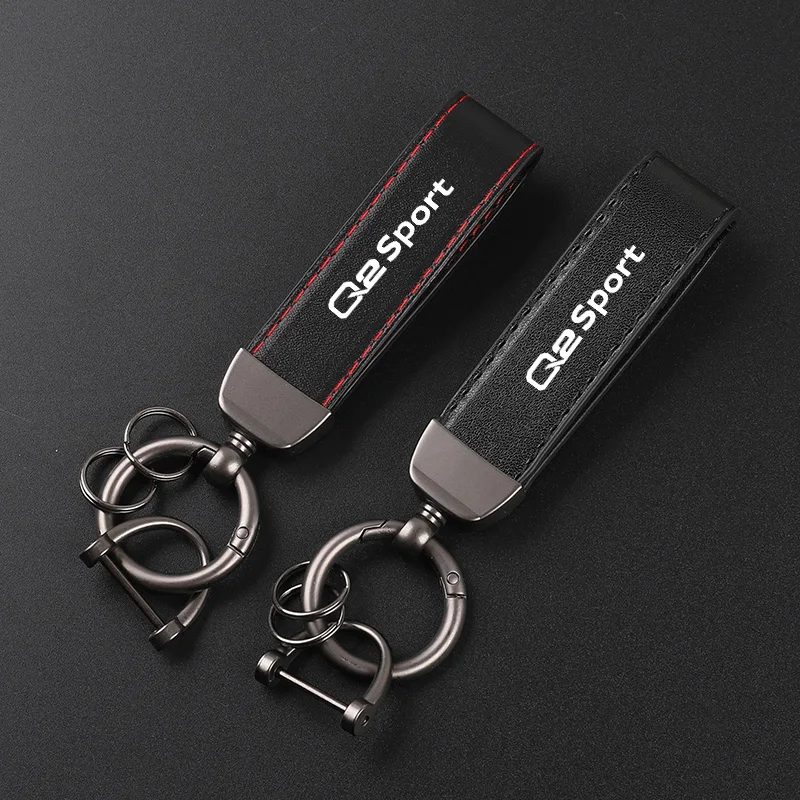 Deluxe Leather Keychain with Car Badge Keychain Pendant For AUDI Q2 SPORT