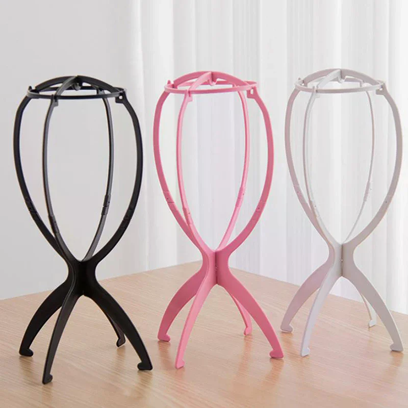 Plastic Wig Stand Portable Wig Head Holder Black Pink Durable Wig Hanger Display Stand Hair Wig Accessories Salon Styling Tools