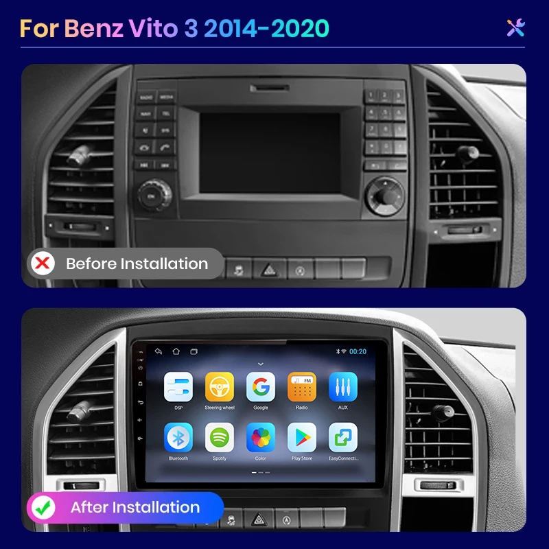 For Mercedes Benz Vito 3 2014-2020 Wireless CarPlay Apple Android Auto Car Radio GPS RDS WiFi BT 4G 8 Core Multimedia Stereo