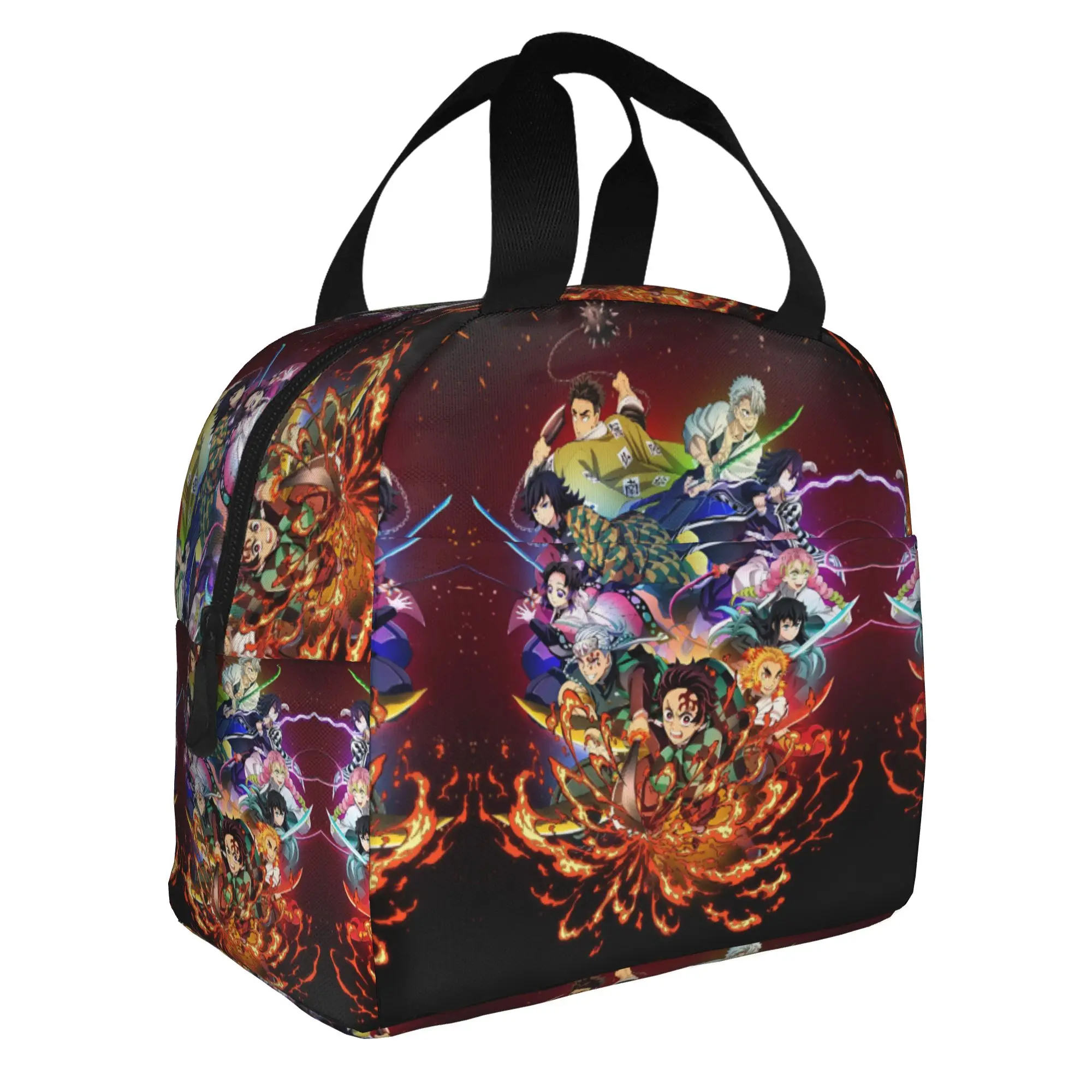 Custom Demon Slayers Portable Lunch Boxes Unisex Waterproof Manga Cooler Thermal Food Insulated Lunch Bag Office Work view 2