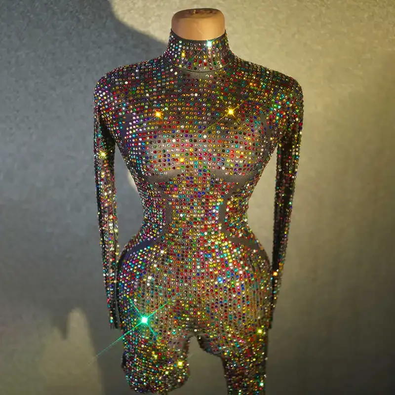 Rhinestones  Jumpsuit Sexy Pole Dance Clothing Women Dj Ds Gogo Dancer Costumes wOMEN Singer Clubwear Drag Queen Outfit