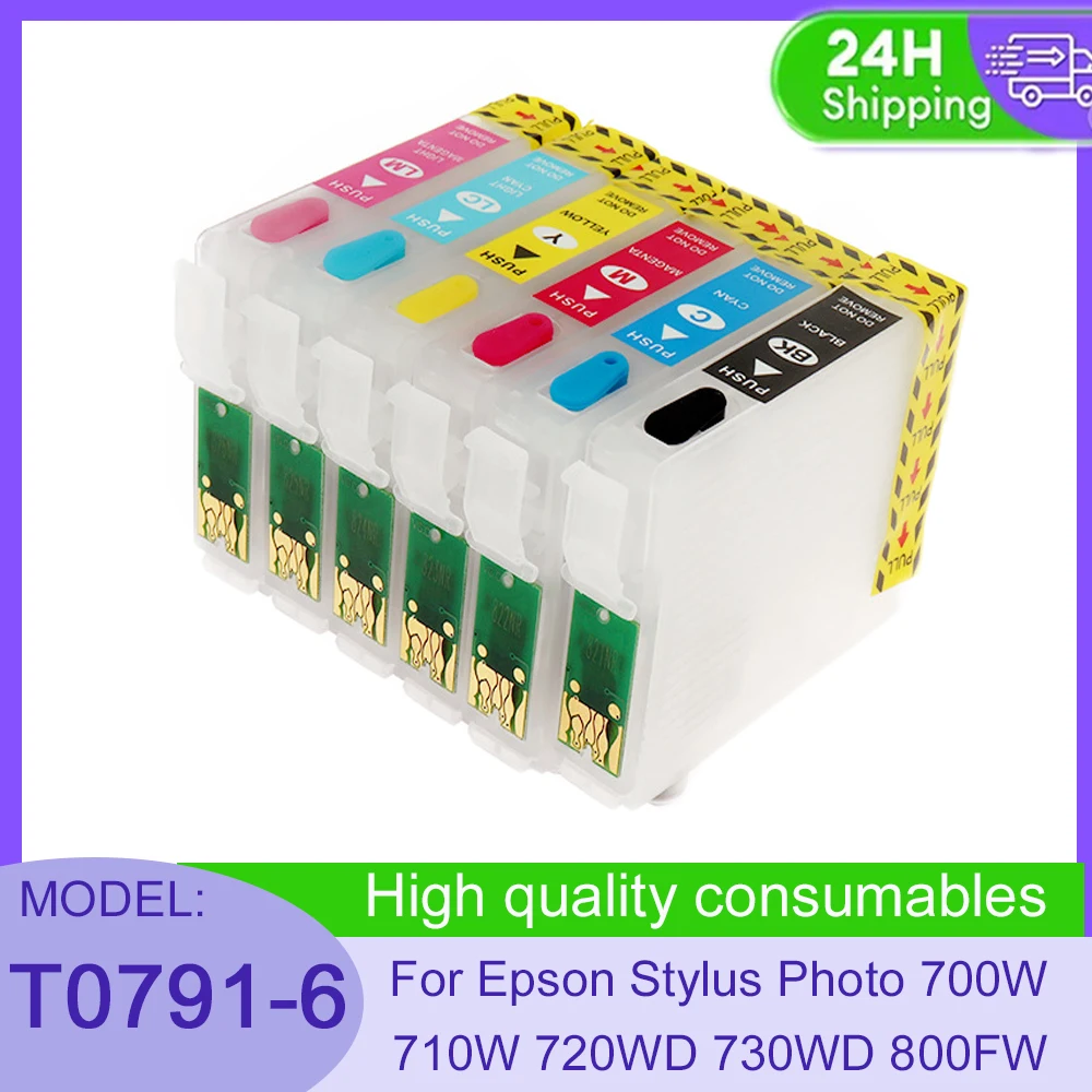 T0791-T0796 Refillable Ink Cartridges For Epson Stylus Photo 700W 710W 720WD 730WD 800FW 810FW1400 1500W P50 1430 PX650 660 660