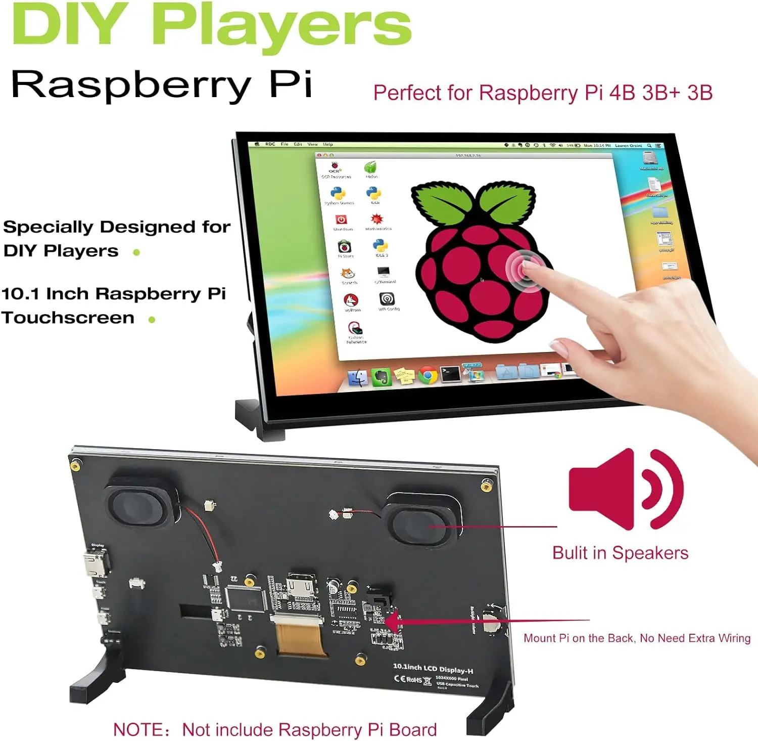 10.1 inch IPS LCD Display Touch Screen for Raspberry Pi 5 1024x600 HDMI-compatible Mini PC Monitor for Raspberry Pi 5 4B Zero W