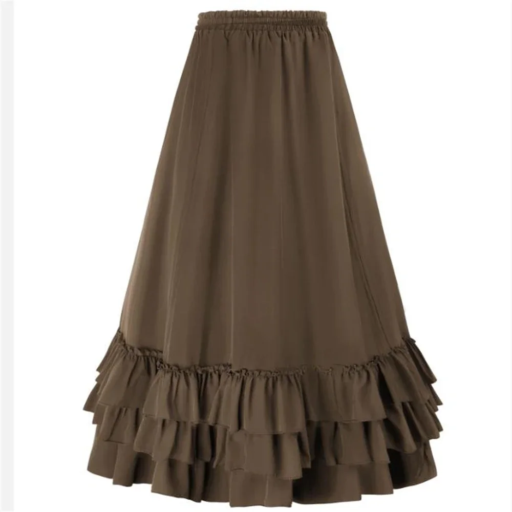 Pop Women Skirt Retro Ruffle Solid Adjustable High Low Skirt Elastic Waist Gothic Skirts Party Club Renaissance Steampunk Skirt