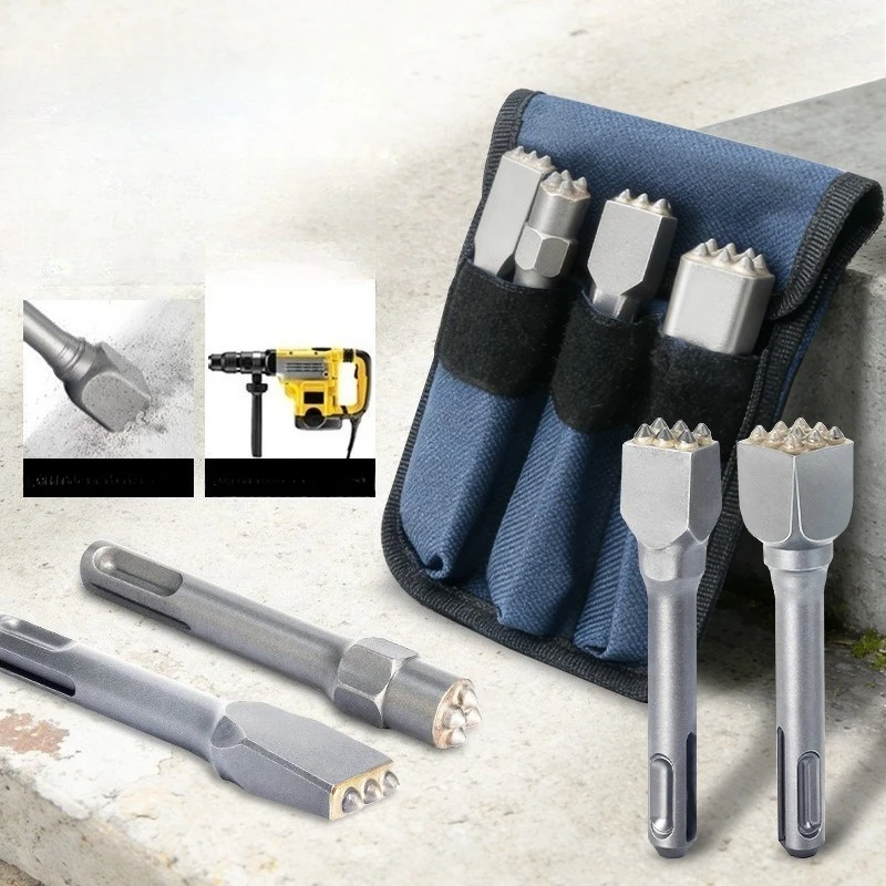 

Mini SDS-PLUS bushing Bit Set (4-Piece 3/4/6/9 Teeth) Portable Pouch for Concrete Scarifying & Mortar Removal