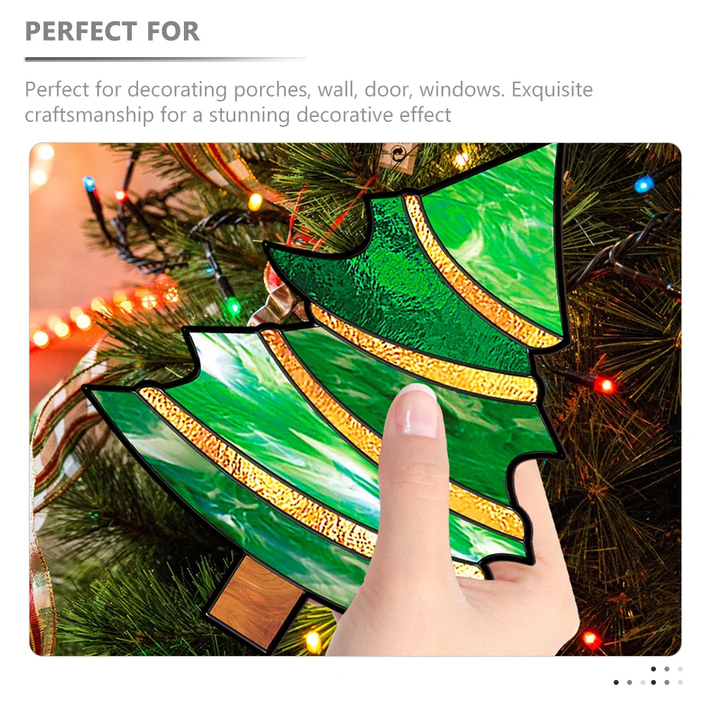 

1 set 1 Set Of Glass Window Hanging Decor Christmas Tree Shaped Lightweight Sturdy Surface Festive Party Home Garden Door Wall