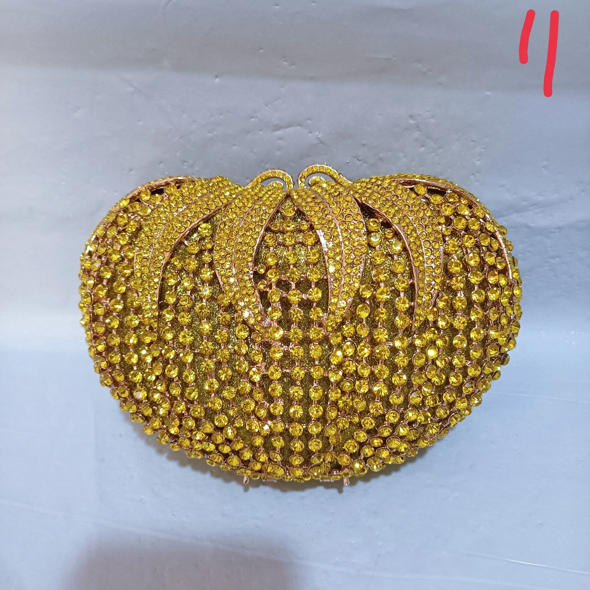 Yellow Tomato Vegetable Cue Clutches Women Wedding Bridal Cocktail Crystal Bag Diamond Prom Banquet Purse Birthday Party Handbag