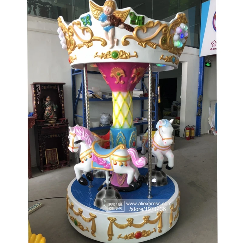 Game Center 3 Seats Merry Go Round Carousel Horse Kiddie Rides Amusement Equipment Arcade Game Machine