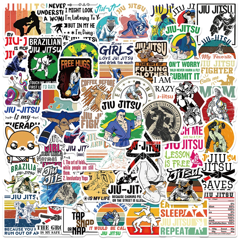 50pcs Jiu Jitsu Martial Arts Sports Stickers Waterproof Graffiti Decals For Laptop Luggage Guitar Skateboard Fridge Cars Sticker