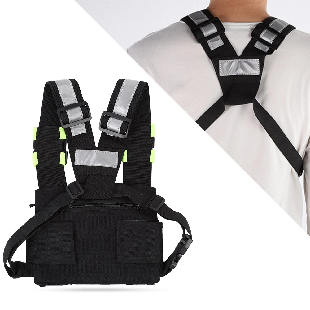 Chest Harness Front Pouch Yellow Reflective TYT Radio Tactical Harness Front Pack Vest Chest Bag Pouch For Walkie Talkie image 5