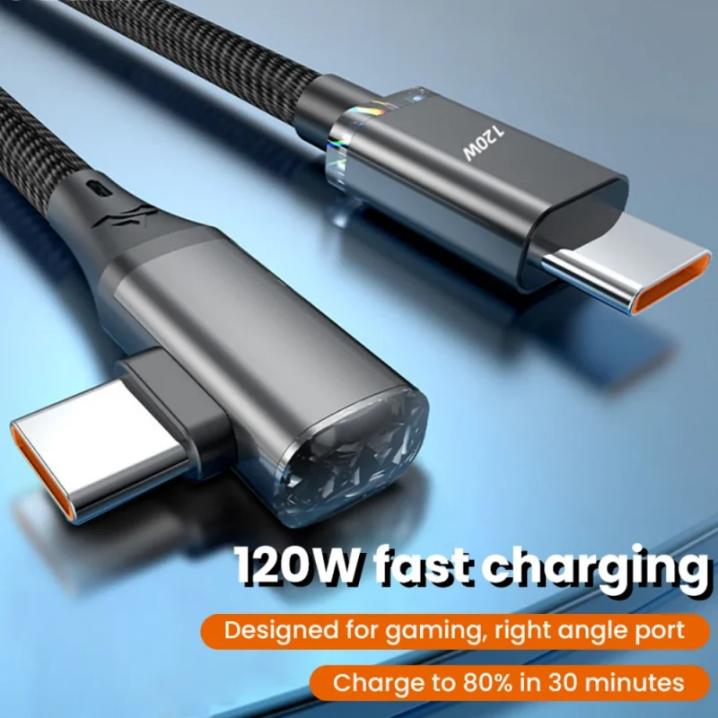 90 Degree Elbow Usb C Cable Pd 120W Fast Charging Type C Cable for Iphone 15 Pro Max Samsung Xiaomi Huawei Charger Data Cord