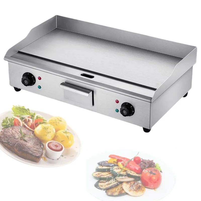 220V 4400W Multifunctional Electric Flat Electric Countertop Griddle Grill Stainless Steel Flat Griddle Hotplate BBQ Kitchen