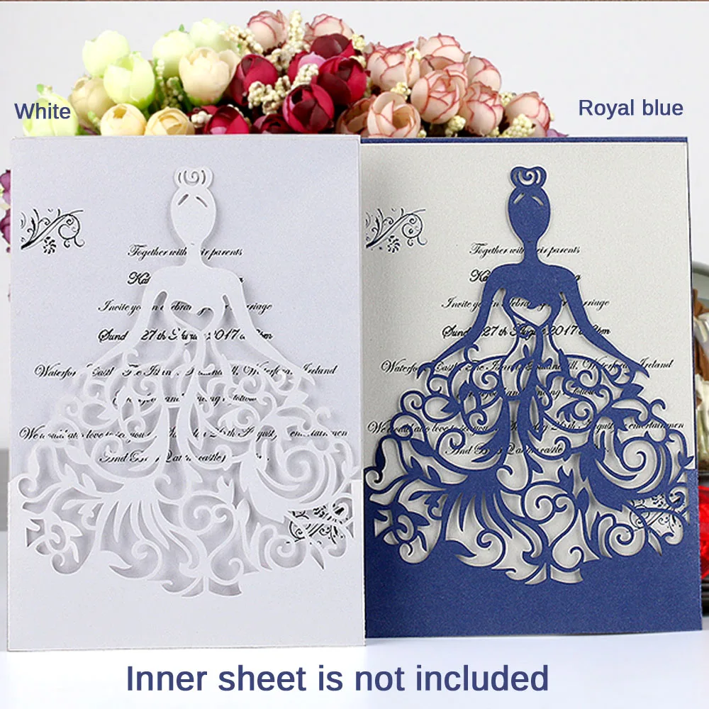 

50pcs/pack Elegant Carved Bride Pattern Laser Cut Wedding Invitation Card Event Party Supply Shiny Pearl Paper Wedding Card